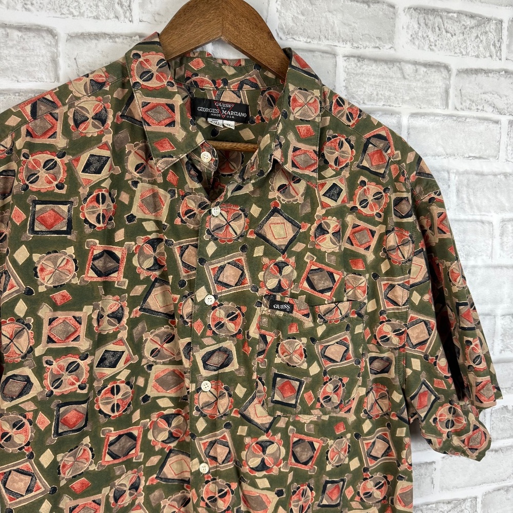 Guess by Georges Marciano VTG USA Made Abstract Casual Button Up Shirt Mens XL
